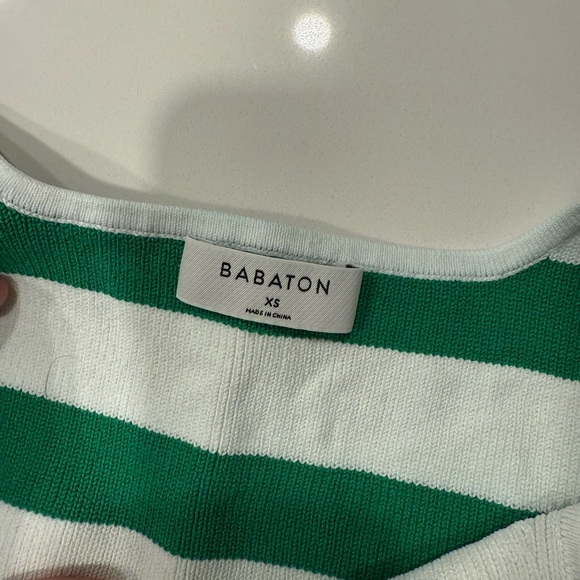 Babaton Sculpt Knit Square Neck Green and White Striped Tank Top - Picture 3 of 6